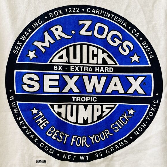 MR ZOGS Original SexWax Quick Humps Men's Tank Top Shirt M White Surfer Beach - Picture 1 of 6